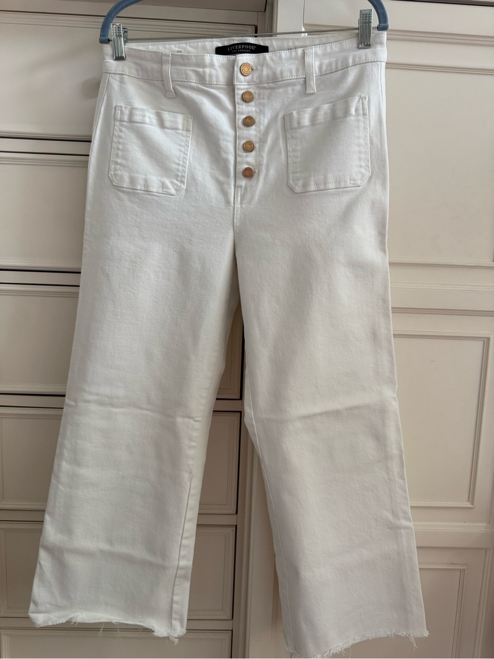 Liverpool White High-Rise Wide-Leg Button-Fly Jeans